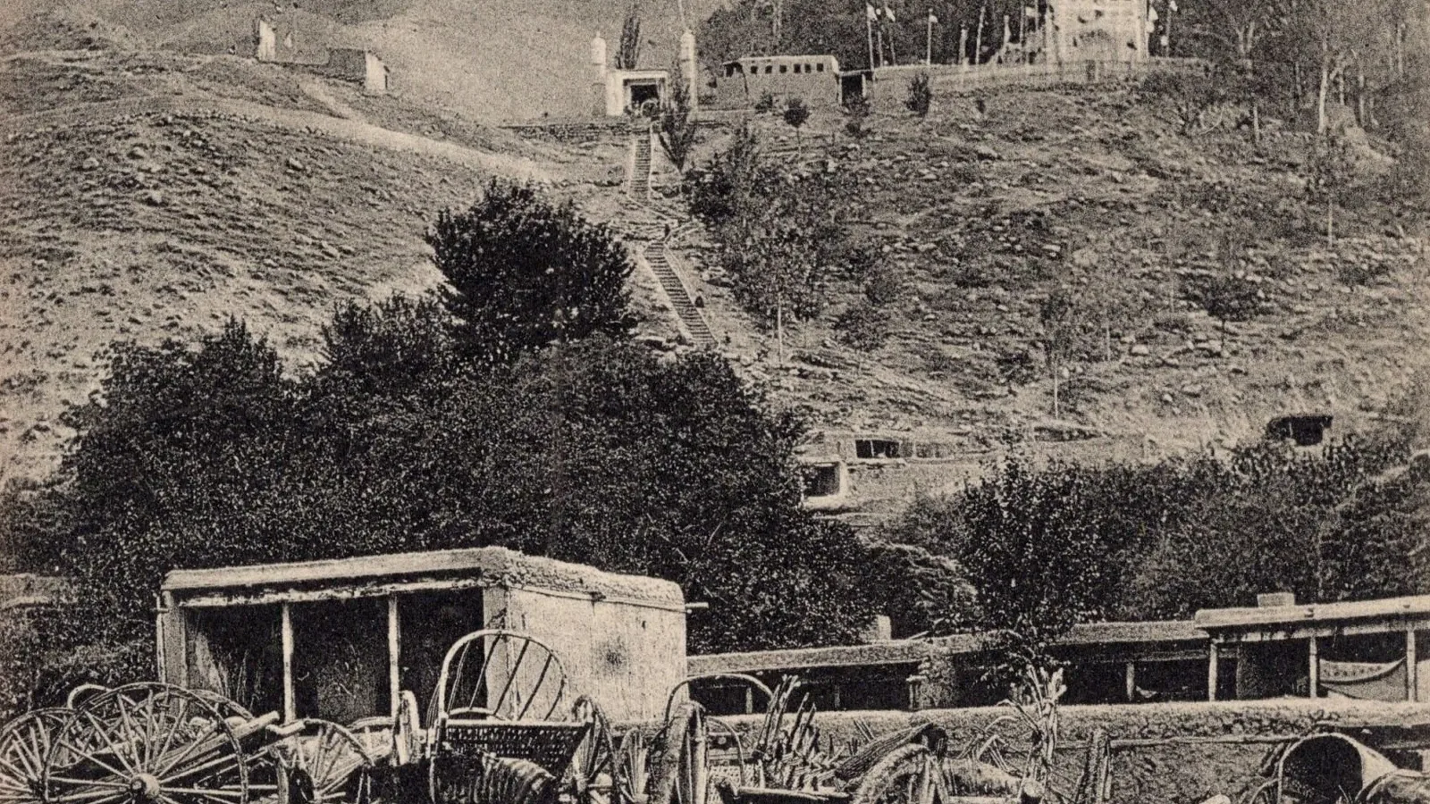 Historic panoramic view of Shohimardon village and its mountain setting